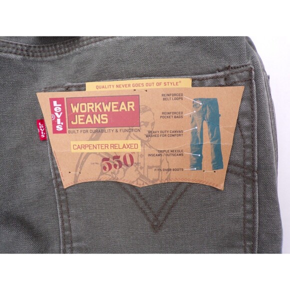 Vintage Levis 550 Green Canvas Relaxed Carpenter Workwear Jeans Men's 34x31 NWT! - Picture 5 of 5